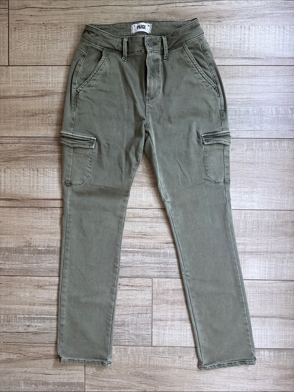 PAIGE Mayslie Olive Green Cargo Slim Pants Size 26
